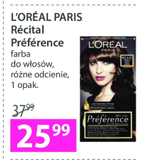 Farba do włosów m1 4.15 caracas głęboki kasztan L'oreal recital preference promocja