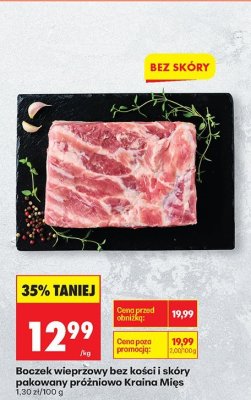 Boczek wieprzowy bez kości i skóry pakowany próżniowo Kraina Mięs promocja w Biedronka