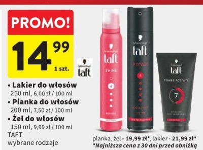 Lakier do włosów TAFT promocja w Intermarche