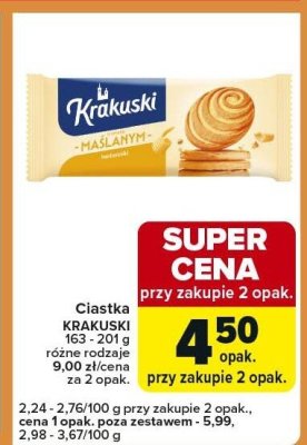 Ciastka KRAKUSKI z masłanką różne rodzaje promocja w Carrefour Express