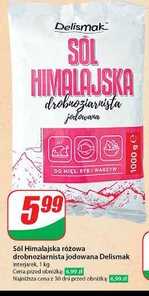 Sól himalajska drobnoziarnista jodowana Delismak promocja w Dino