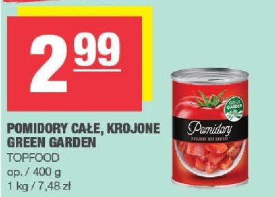 Pomidory całe, krojone Green Garden Topfood promocja w SPAR
