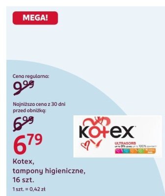 Tampony higieniczne Kotex, 16 szt. promocja w Rossmann