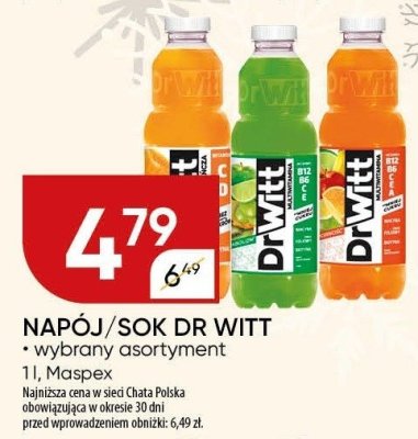 Napój/sok Dr Witt wybrany asortyment promocja w Chata Polska