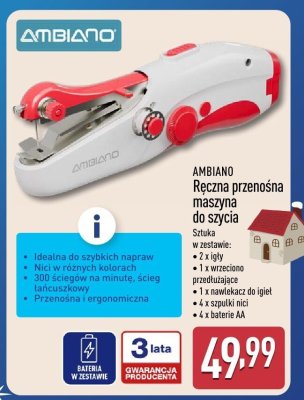 Ręczna przenośna maszyna do szycia AMBIANO promocja w Aldi