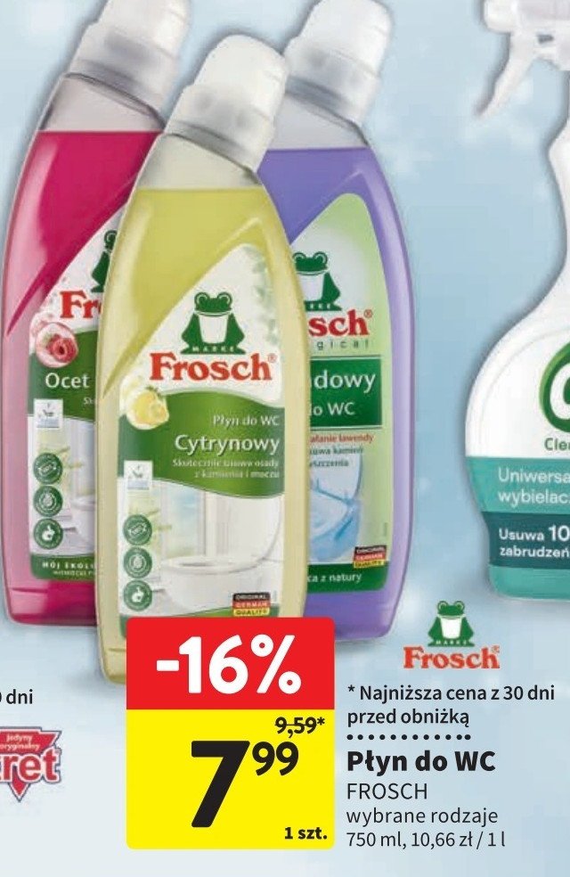 Płyn do wc malinowy Frosch promocja w Intermarche