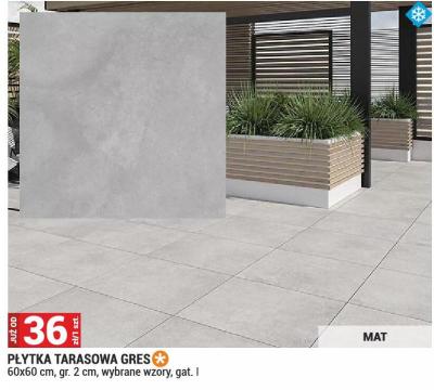 Płytka tarasowa gres 60x60 cm, gr. 2 cm, wybrane wzory, gat. I Merkury Market promocja w Merkury Market