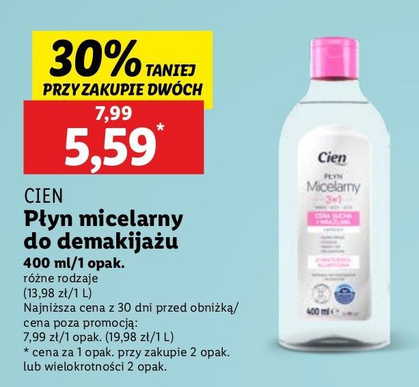 Płyn micelarny łagodzący Cien promocja w Lidl