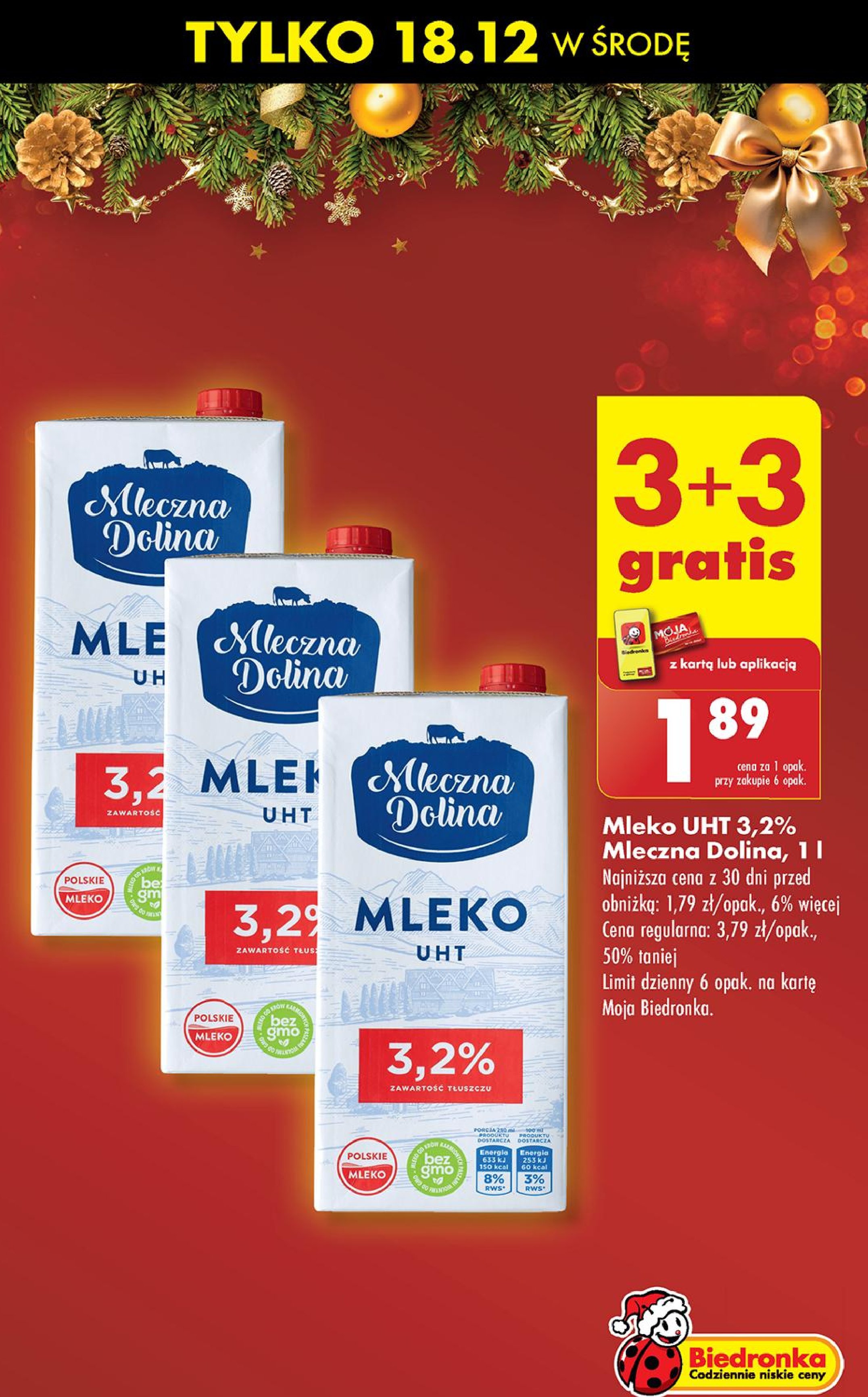 Mleko 3.2% Mleczna dolina promocja w Biedronka