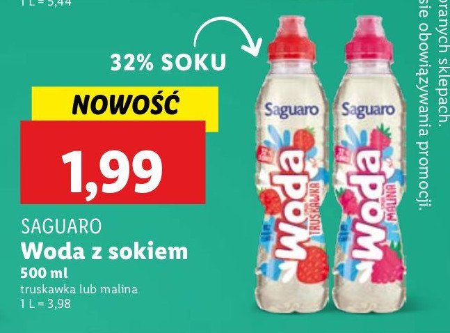 Woda truskawkowa Saguaro promocja w Lidl