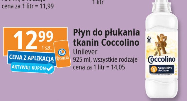 Płyn do płukania tkanin sensitive Coccolino promocja w Leclerc