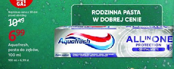 Pasta do zębów crystal white Aquafresh all-in-one protection promocja w Rossmann