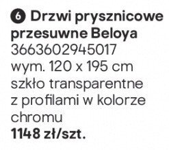 Drzwi prysznicowe przesuwne Beloya promocja w Castorama