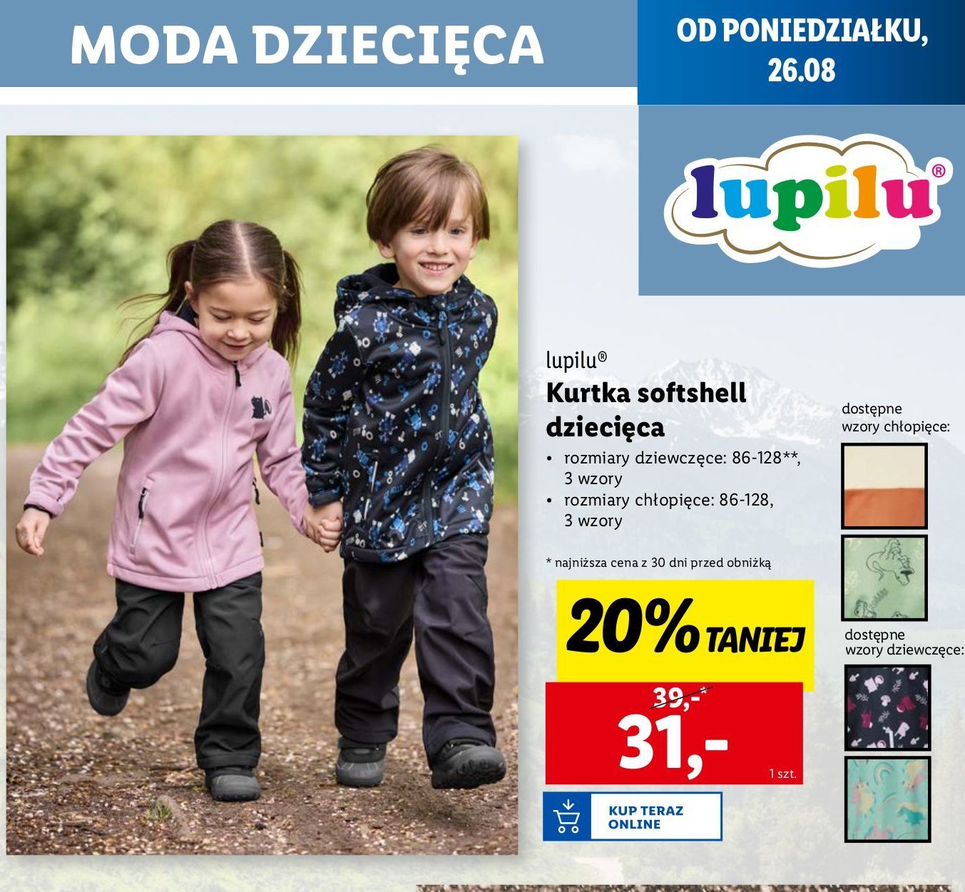 Kurtka dziecięca softshell 86-128 Lupilu promocja