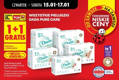 Pieluchy Dada Pure Care rozmiar 1, 2, 3, 4, 5 promocja w Biedronka