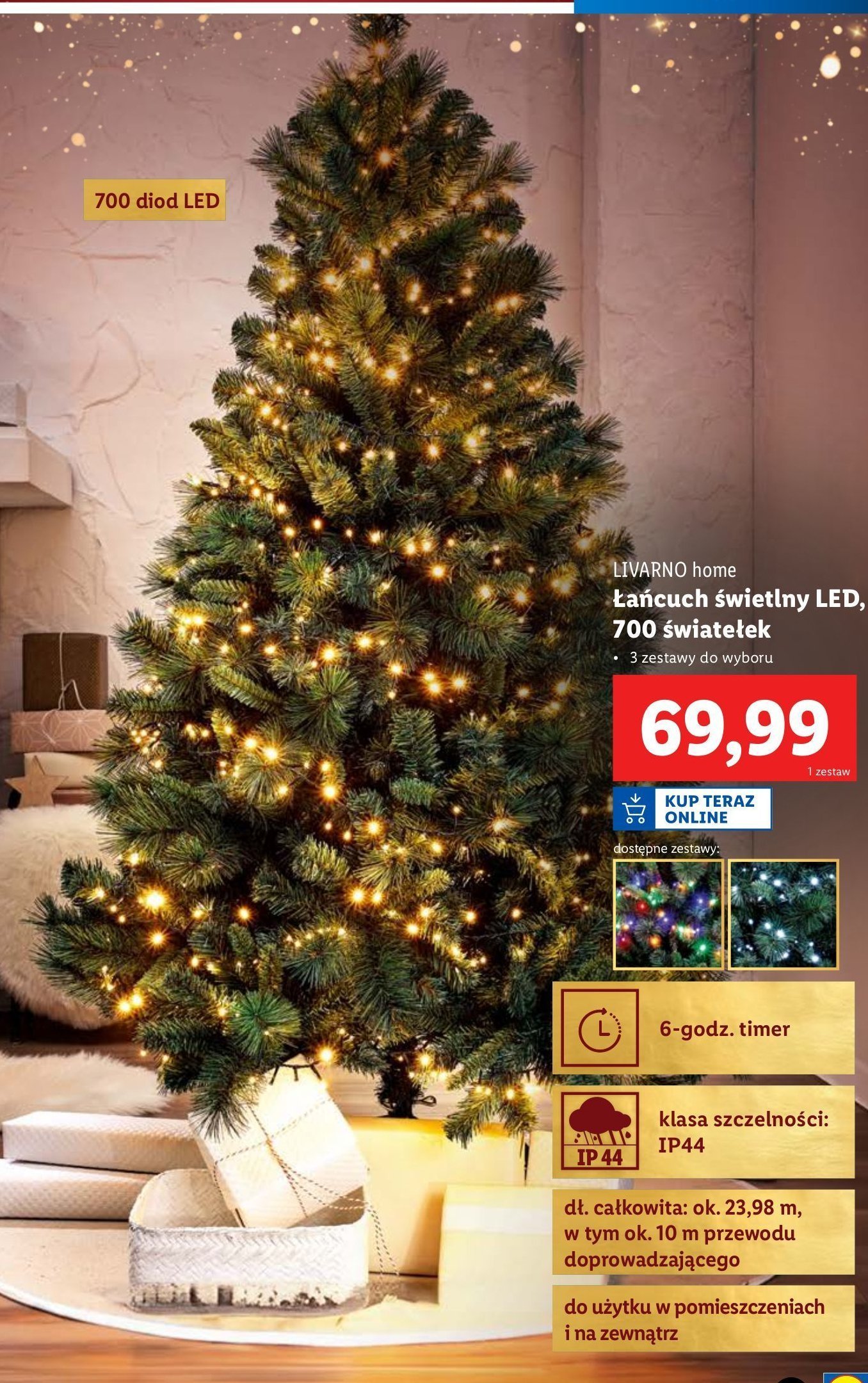 Łańcuch świetlny 700 led barwa biała ciepła LIVARNO HOME promocja w Lidl