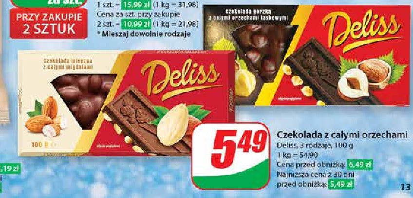 Czekolada mleczna z całymi orzechami laskowymi Deliss promocja w Dino