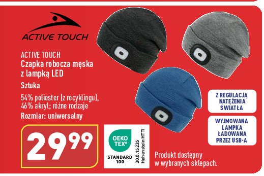 Czapka robocza m臋ska z lampk膮 led Active touch promocja