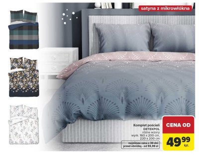 Komplet pościeli satyna z mikrowłókna różne wzory 160 x 200 cm DETEXPOL promocja w Carrefour