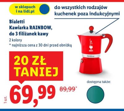 Kawiarka RAINBOW Bialetti, do 3 filiżanek kawy, 2 kolory, do wszystkich rodzajów kuchenek poza indukcyjnymi promocja w Lidl