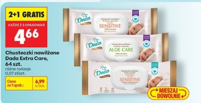 Chusteczki nawilżane Dada Extra Care, 64 szt. różne rodzaje 2+1 GRATIS promocja w Biedronka