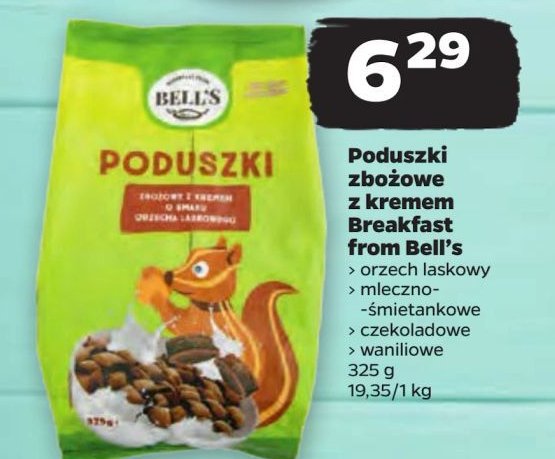 Poduchy zbożowe z kremem orzech laskowy Breakfast from bell's promocja