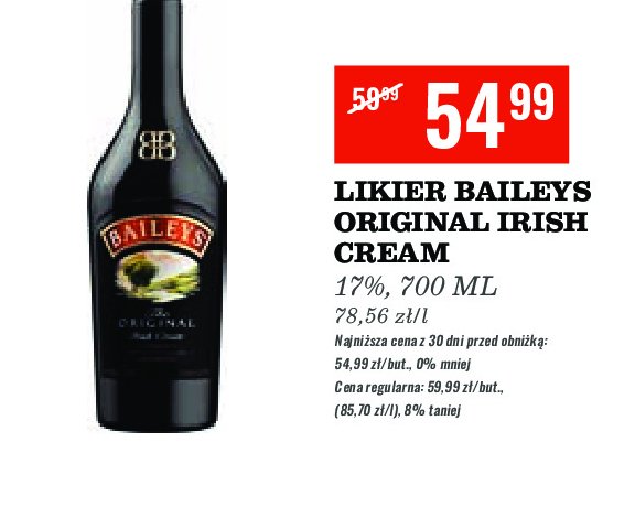 Likier Baileys original irish cream promocja w Biedronka