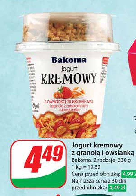Jogurt truskawkowy z granolą Bakoma kremowy promocja w Dino