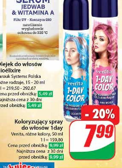 Spray do włosów niebieski Venita 1-night color promocja