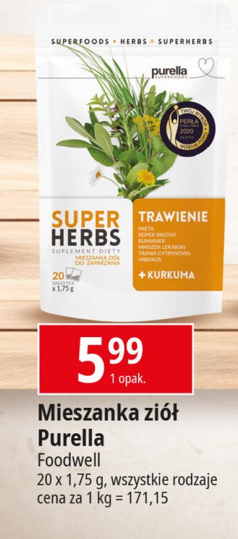 Mieszanka ziołowa trawienie + kurkuma Purella super herbs Purella food promocja