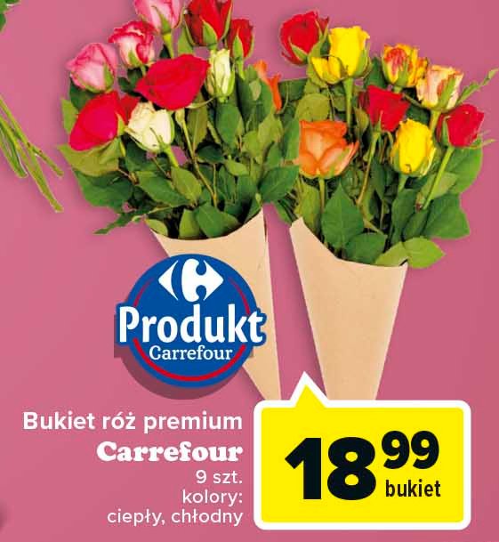 Bukiet róż premium kolor ciepły Carrefour promocja