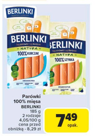 Parówki 100% szynka Morliny berlinki natura promocja w Carrefour