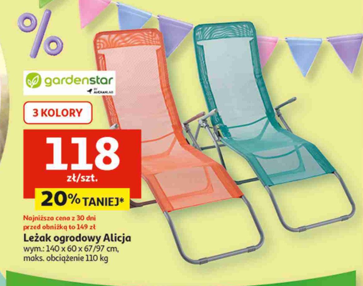 Leżak alicja 140 x 60 x 67/97 cm Garden star promocja