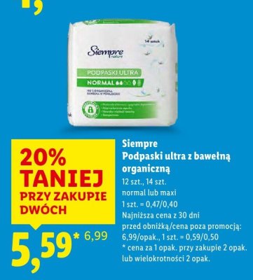 Podpaski Ultra z bawełną organiczną Siempre promocja w Lidl