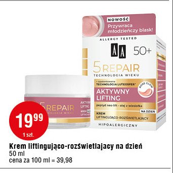 Dzienny krem silnie ujędrniający 50+ aktywny lifting Aa technologia wieku 5repair promocja