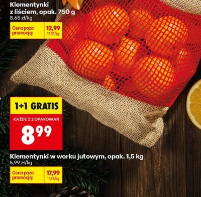 Klementynki w worku jutowym 1,5kg promocja w Biedronka