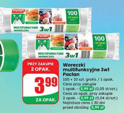 Woreczki multifunkcyjne 3w1 Paclan 100 + 10 szt. gratis promocja w Dino