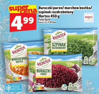 Buraczki puree/ marchew kostka/ szpinak rozdrobniony Hortex 450 g promocja w TOPAZ