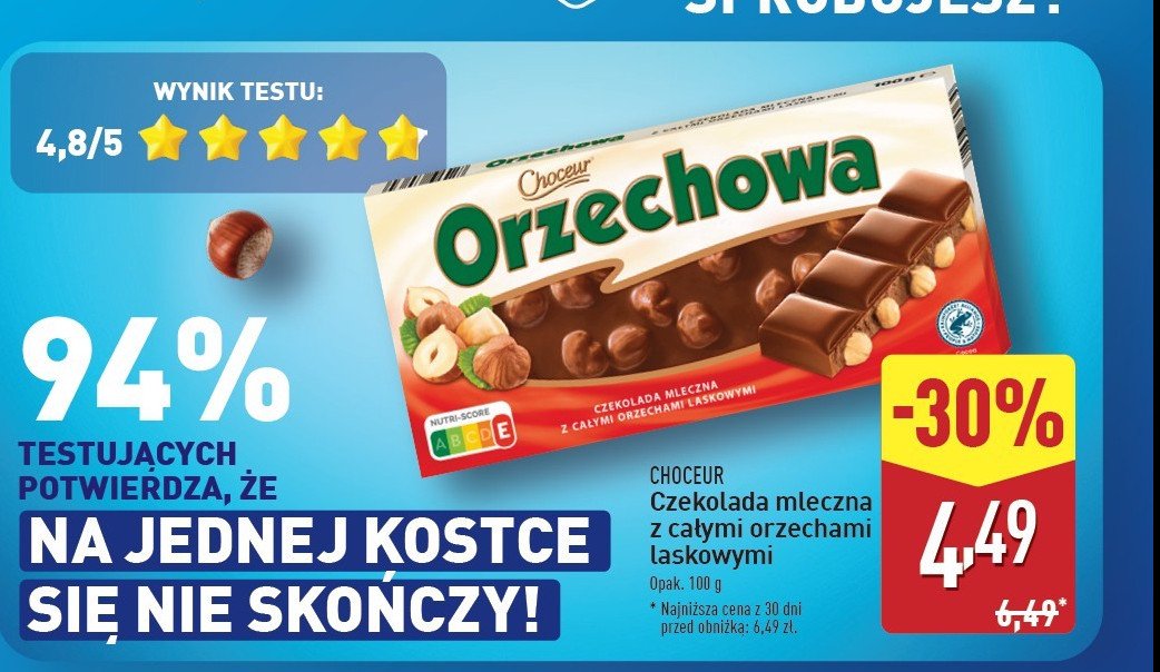 Czekolada mleczna z całymi orzechami laskowymi Choceur promocja w Aldi