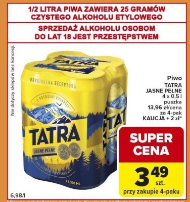 Piwo TATRA JASNE PEŁNE puszka KAUCJA + 2 zł promocja w Carrefour Express