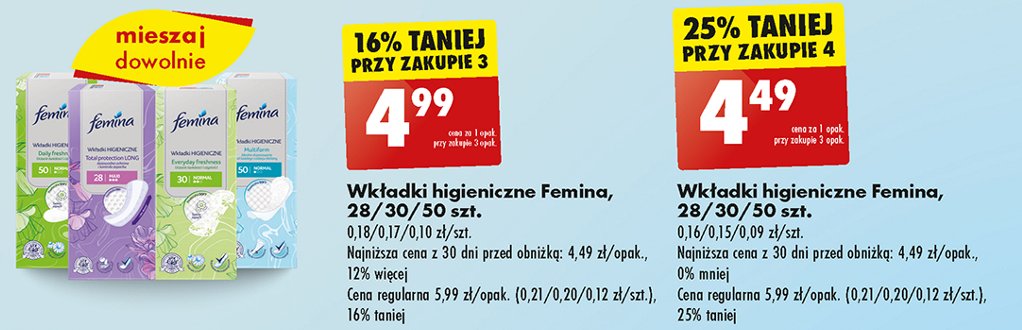 Wkładki higieniczne total protection long maxi Femina classic promocja