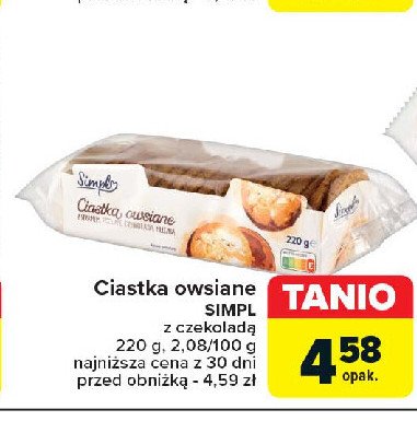 Ciastka owsiane z czekoladą Simpl promocja