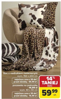 Koc z nadrukiem zwierzęcym wym. 150 x 200 cm Carrefour promocja w Carrefour