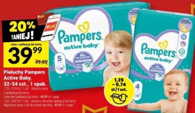 Pieluchy Pampers Active Baby, 32-84 szt., 1 opak. promocja w Twój Market