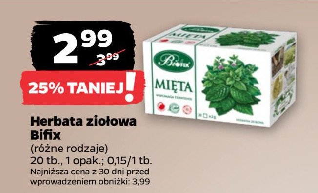 Herbatka ziołowa mięta Bifix promocja