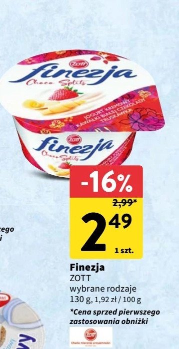 Jogurt truskawkowo-bananowy ZOTT FINEZJA promocja