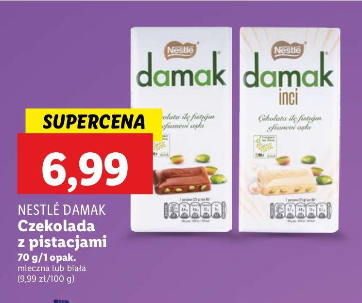 Czekolada biała z pistacjami Damak (nestle) promocja