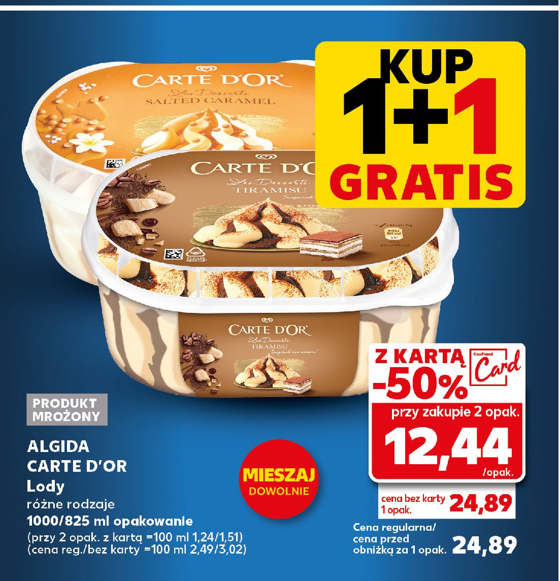 Lody salted carmel & cheescake Algida carte d'or les desserts promocja w Kaufland