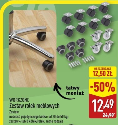 Zestaw rolek meblowych WORKZONE promocja w Aldi