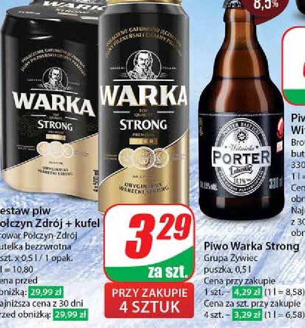 Piwo Warka Strong promocja w Dino